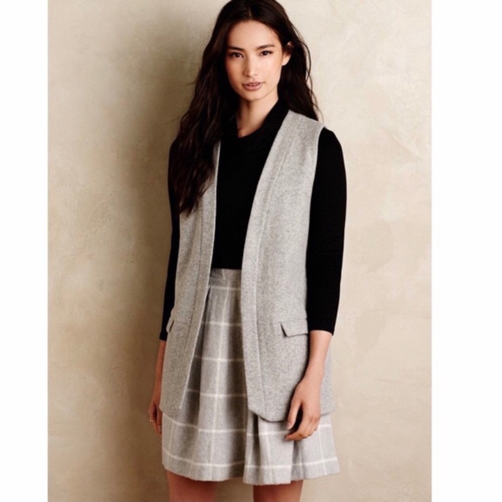 Anthropologies Elevenses Gray Easton Wool Open Tunic Vest. Sz XS.